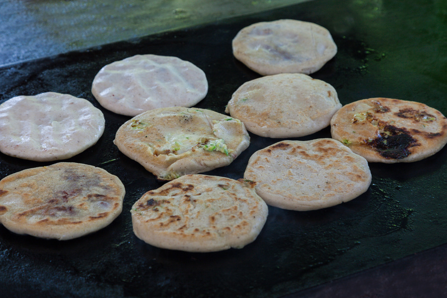 Pupusas in street restaurant in El Salvador