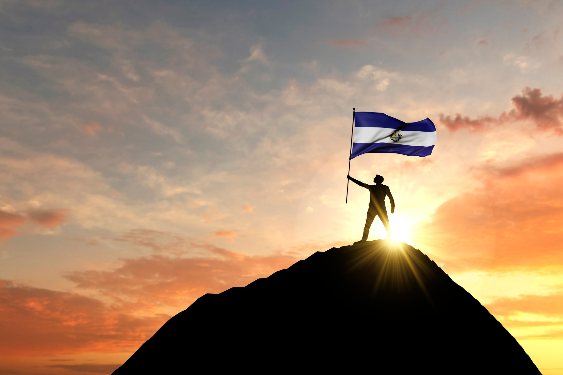 Man Waving an El Salvador Flag 