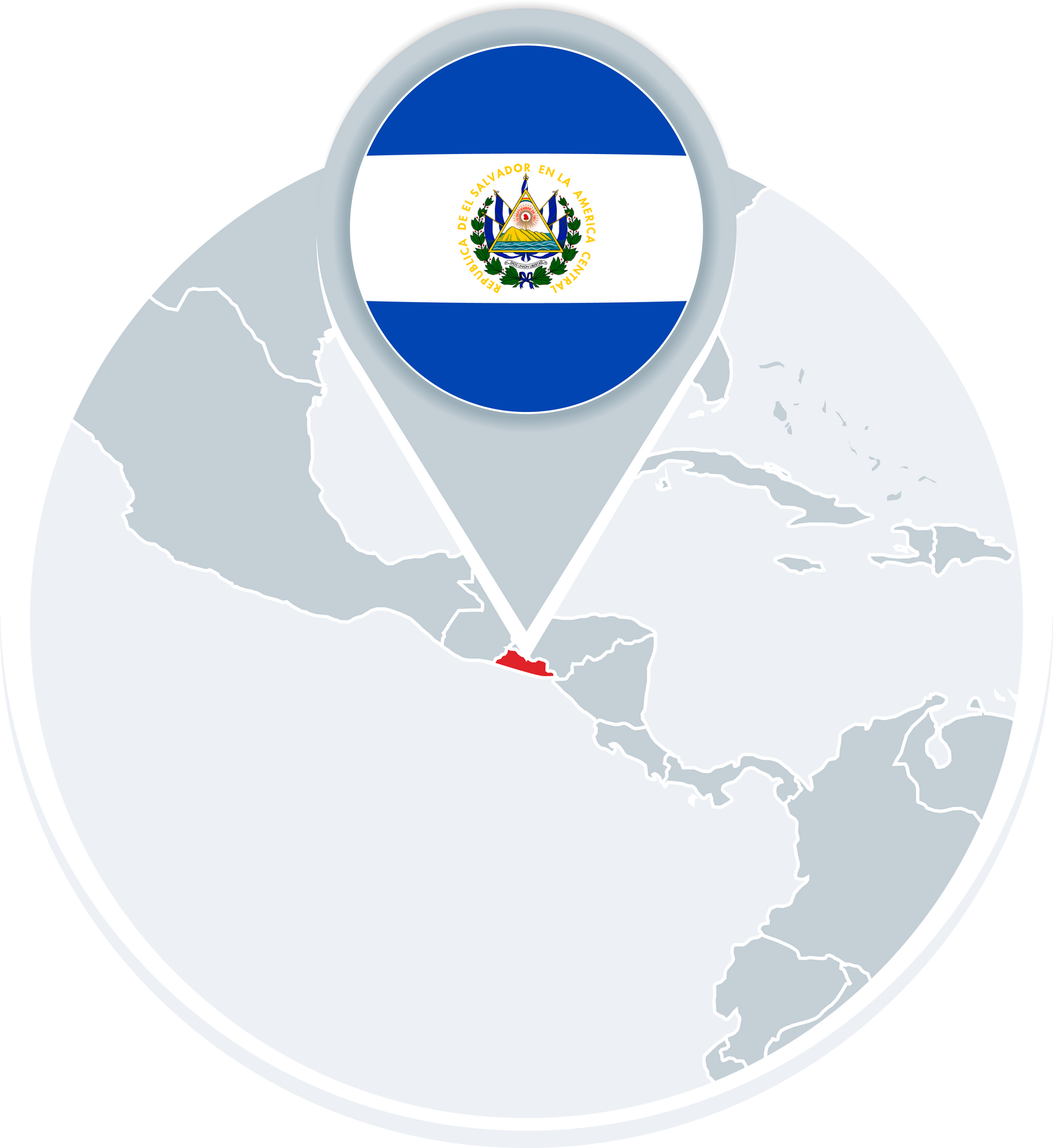 El Salvador map and flag, map icon with highlighted El Salvador